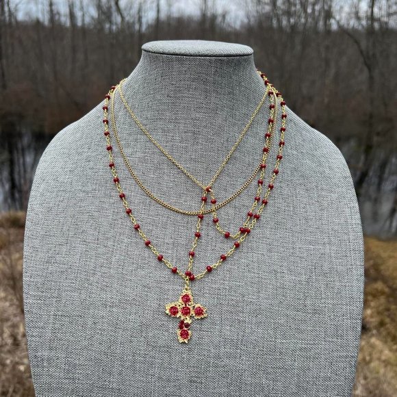 Off with their Heads Victorian Queen Vibes Unique Statement Necklace Cross - Picture 3 of 3